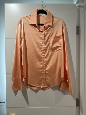 Silky Peach Button-Up Blouse